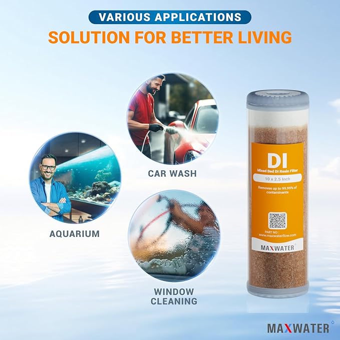Refillable Mixed Bed DI Resin Filter Cartridge Fits most wide style 3" openings standard 10" size WH Filter Housings and Systems