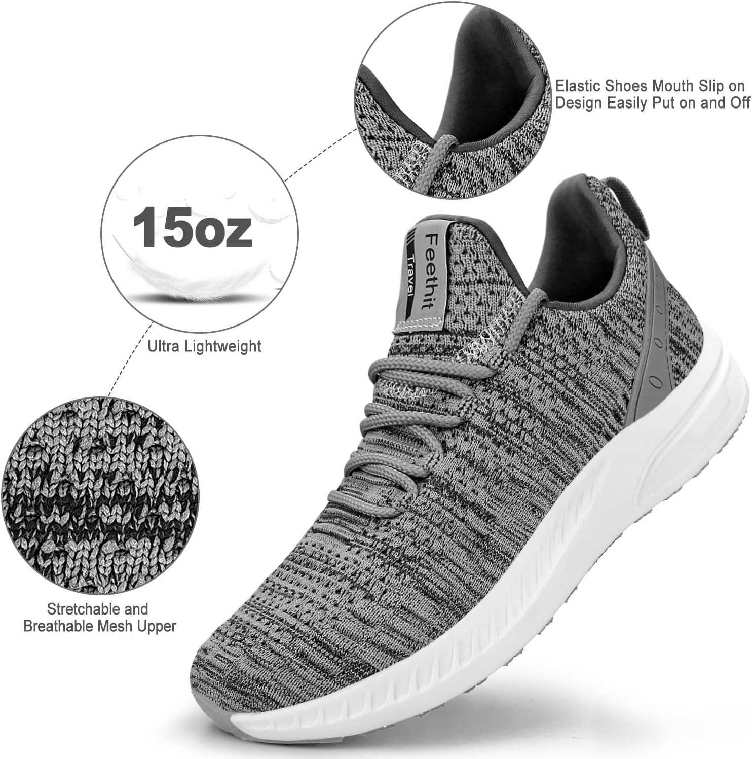 Feethit Mens Slip On Walking Shoes Blade Tennis Shoes Non Slip Running Shoes Lightweight Workout Shoes Breathable Mesh Fashion Sneakers