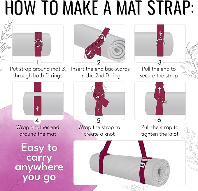 TECEUM Yoga Strap & Mat Strap – 2 IN 1 – Cotton – 6 ft 8 ft 10 ft (30+ colors) – Adjustable Non-Slip Belt for Yoga, Pilates, Stretching, Physical Therapy, Fitness & Home Workout – For Carrying Mats-FlexoryFit