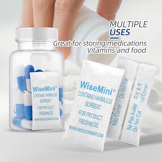 0.5 Gram 500 Pack Silica Gel Packs, Dessicant Packets, Moisture Absorbers for Food Storage, Food Grade Desiccant Dehumidifiers, WiseMini