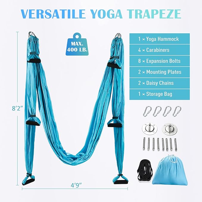 ZELUS Aerial Yoga Swing Sling Strong Yoga Hammock Kit Set Trapeze Inversion Equipment Include 2 Extensions Straps and Ceiling Mounting Kit-FlexoryFit