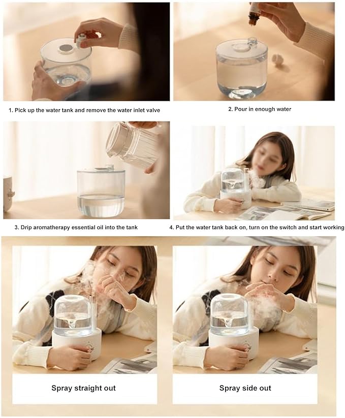 Waterspout Aroma Humidifier, Multifunctional One Piece Design Mute 5V 6W USB Essential Oil Diffuser for Car Office Room Bedroom(White)