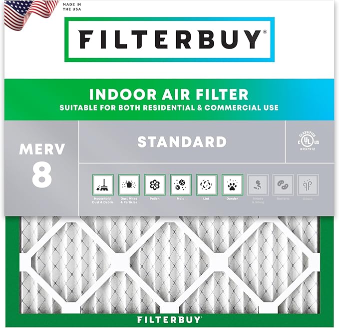 Filterbuy 19x19x1 Air Filter MERV 8 (MPR 700) Dust Defense Replacement (1-Pack), Electrostatic Pleated HVAC AC Furnace Filters, Made in USA (Actual Size: 19.00 x 19.00 x 0.75)