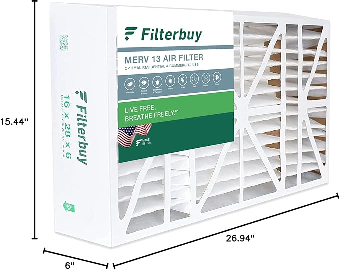 Filterbuy 16x28x6 Air Filter MERV 13 Optimal Defense (1-Pack), Pleated HVAC AC Furnace Air Filters Replacement for Aprilaire Space-Gard 401/2400 & Lennox (Actual Size: 15.50 x 26.88 x 6.00 Inches)