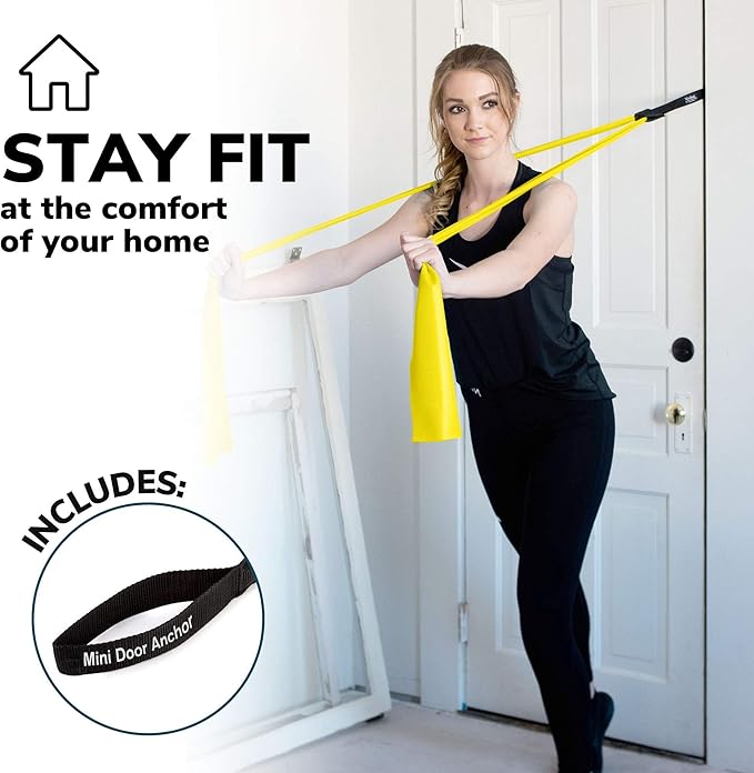7Ft Long Resistance Bands for Stretching - Resistance Bands Set with Door Anchor - Exercise Bands Including Carry Pouch, E-Book & App - Latex-Free Workout Bands-FlexoryFit