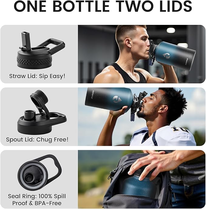 128oz Insulated Water Bottle, Triple Wall Vacuum Stainless Steel Water Bottles - Keeps Cold 48H, Reusable One Gallon Jug for Gym, Sports, Camping, Hiking,Travel, Midnight Blue Speckle-FlexoryFit