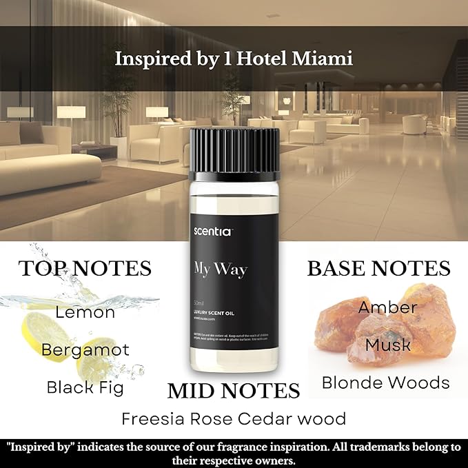 My Way Hotel Diffuser Oil | Aromatherapy Fragrances Inspired by 5-Star Hotels | Luxurious Scents Gift Box Set - 3 x 50ml Bottles Set - The 1 Hotel Miami Beach, W Magic