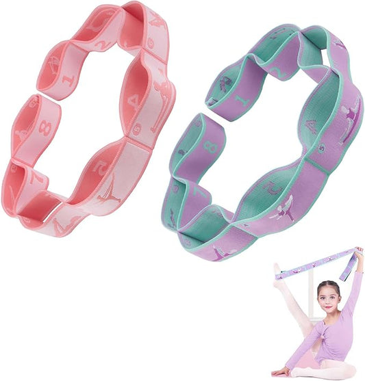 2pcs Stretch Strap for Kids,Elastic Yoga Stretching Strap with Loops, Multi-Loop Adjustable Exercise Stretching Bands，Stretching Resistance Ballet Bands for Dance, Latin, Gymnastics Exercis -8Loops-FlexoryFit