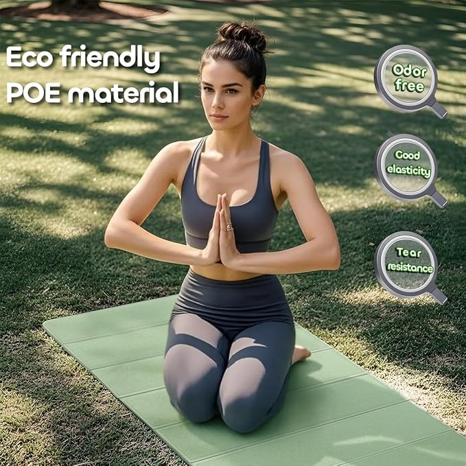 Foldable Yoga Mat 12mm Extra Thick Joint Protection,Portable Design for Travel/Pilates/Board/Camping,Environmental Sports Mat Non-Slip Gym Mat,Odorless POE Material-FlexoryFit