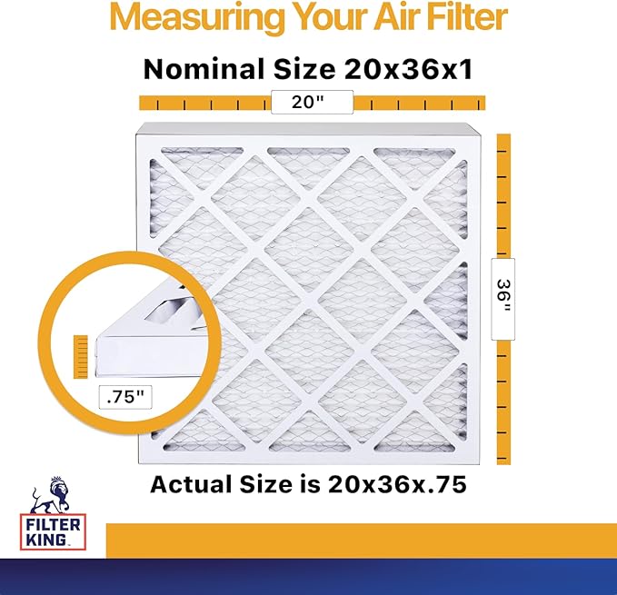Filter King 20x36x1 Air Filter | 12-PACK | MERV 13 HVAC Pleated A/C Furnace Filters | MADE IN USA | Actual Size: 20 x 36 x .75"