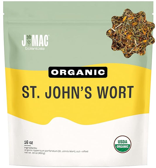 J Mac Botanicals, Organic St John's Wort (16 oz) Hypericum perforatum Loose Leaf Herbal Tea-FlexoryFit