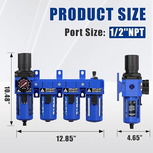 1/2" NPT Compressed Air Filter Regulator Lubricator Combo, Oil Water Separator - Image 2
