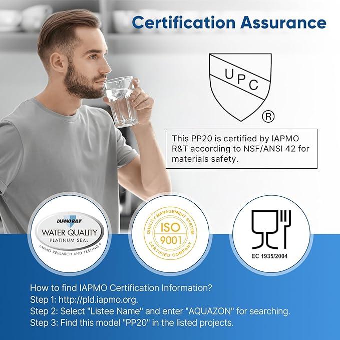 PUREPLUS 20 Micron 20" x 2.5" Whole House Sediment Home Water Filter, 20-inch Sediment Pre-Filtration, Replacement Cartridge Aqua Pure AP110-2C, Pentek P1-20/SP-P1-20/PX01-20, Watts FPMB5-20, 6PACK