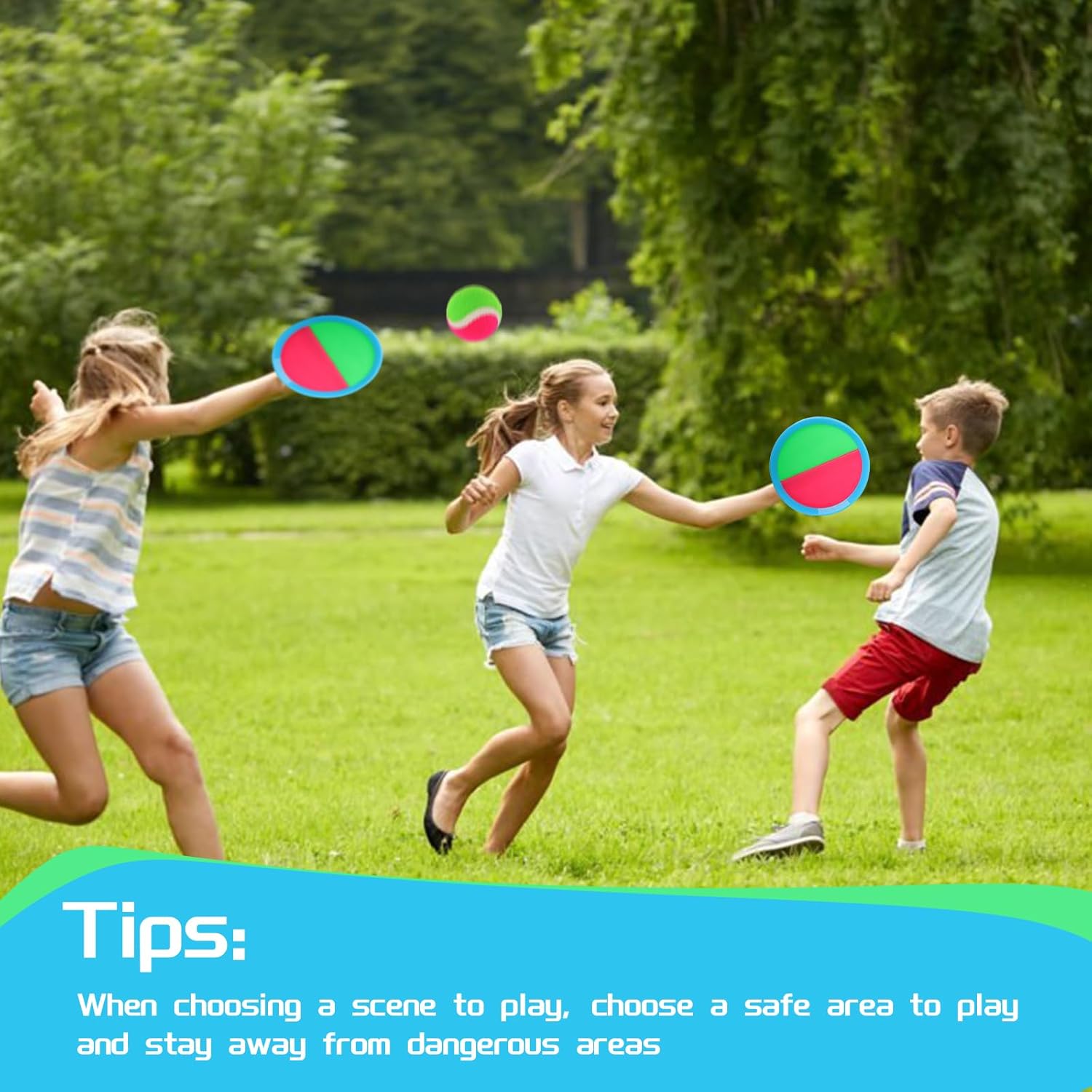 Toss and Catch Game Ball Set, 4 Rackets and 4 Balls, Outdoor Play Set, Games for Kids, Outdoor Toys, Beach Toys, Games, Catch Games and Beach Play Toy，Sets for Kids/Adults/Families