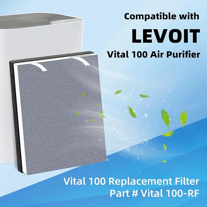 3 Pack Vital 100 Replacement Filter Compatible with LEVOIT Vital 100 Air Pur-ifier, 3-in-1 H13 HEPA and High-Efficiency Activated Carbon Filter Set, Replace Part # Vital 100-RF