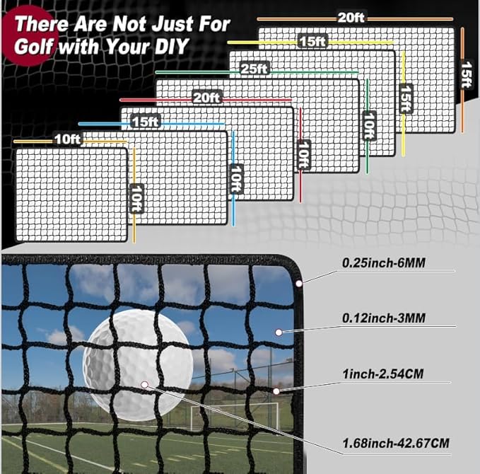 Sports Backstop Net - Hitting Net for Golf, Baseball, Hockey, Soccer - 10 x 10Ft/10 x 15Ft/10 x 20Ft/10 x 25Ft/15 x 15Ft/15 x 20Ft