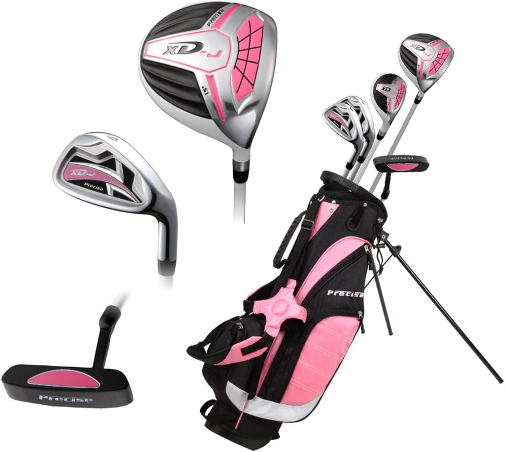 Precise XD-J Junior Golf Clubs Set – Right & Left Hand Options – Kids Golf Clubs for Ages 3-5, 6-8, 9-12 – Lightweight Graphite Shafts, Hybrid Club, Stand Bag – Boys & Girls Golf Set