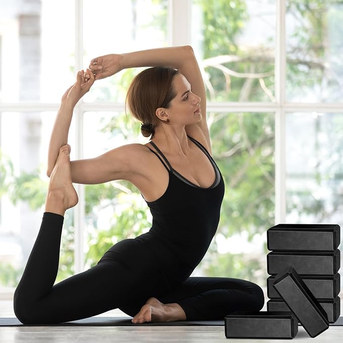 Yilloog 20 Pcs Foam EVA Yoga Blocks - High Density Non Slip Supportive Foam Blocks - Lightweight Black Yoga Bricks - Props for Women, Men, Beginners, Pilates, Meditation-FlexoryFit