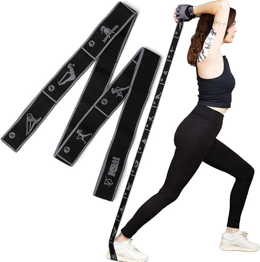 Elastic Yoga Strap with 11 Loops – Premium Stretch Band for Flexibility, Physical Therapy, Pilates, Leg & Full-Body Exercises – Non-Slip Fabric Resistance Band for Mobility & Strength Training-FlexoryFit