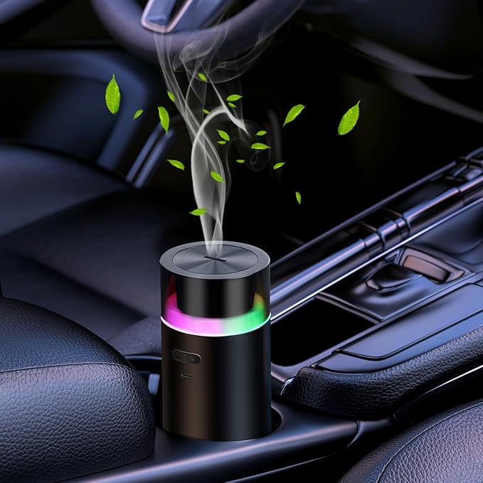Smart Car Diffuser for Essential Oil,3000 mAH Rechargeable Battery,Cool Mist Aromatherapy Air Freshener Diffuser,Auto On/Off with Car,4/8H Timer Modes,for Bedroom,Office,Travel(Black)