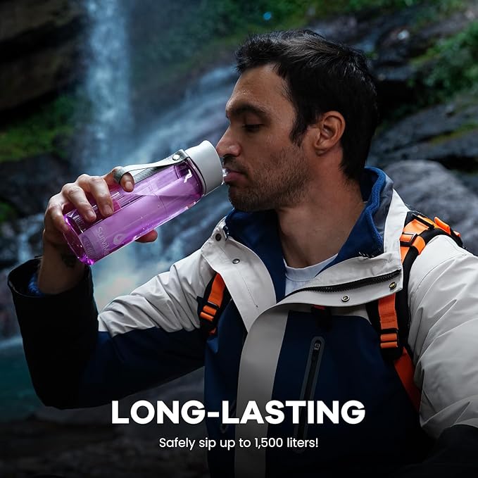 SurviMate 5-Stage 0.01μm Ultra-Filtration Filtered Water Bottle, BPA-Free Material, NSF/ANSI 42&372 Certified, Portable Water Filter Bottle for Survival, Camping, Hiking, and Emergency Use