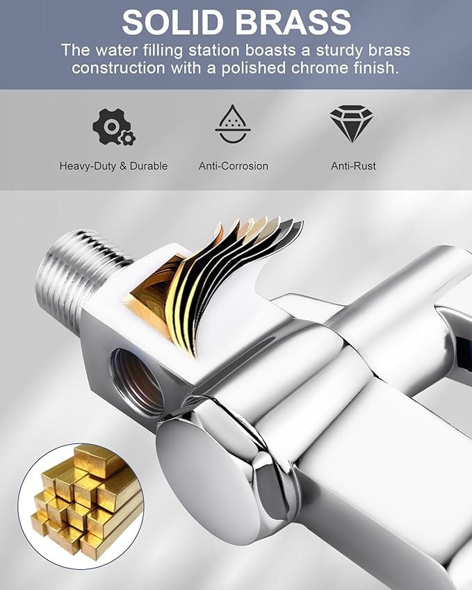 Wall Mount Glass Filler Faucet: WOWOW Push-Back Water Bottle Filling Station, Brass Commercial Water Filler Faucet for Bar, Diner, Cafe, Restaurant, Kitchen and Cafe, Male Thread No Flange