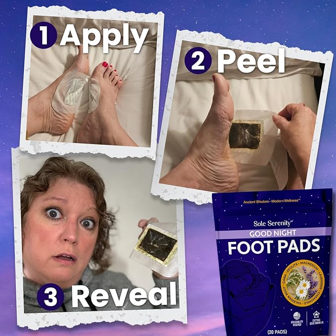 Sole Serenity Foot Pads - Zeolite Mineral, Ginger Root, Wormwood, Bamboo Vinegar, Foot Spa for Tired Feet (Good Night - 2 Pack)