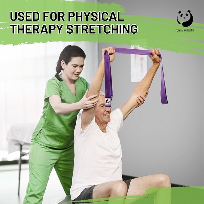 Slim Panda Yoga Strap for Stretching,Cotton Yoga Strap with Adjustable D-Ring Buckle,Non-Elastic Yoga Belt for Pilates,Gym Workouts,Physical Therapy,Improve Flexibility-FlexoryFit
