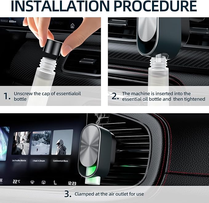 Smart Car Air Freshener Diffuser - Rechargeable Car Diffuser with 3 Modes, Ultrasonic Aroma Diffuser with 4 Essential Oils, Long-Lasting Freshener for Women and Men