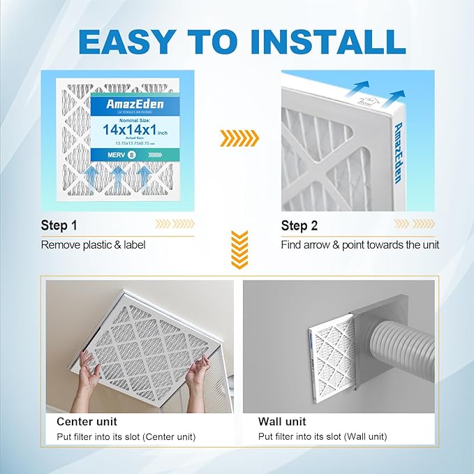 14x14x1 Air Filter MERV 8 (6-Pack) MPR 600 FPR 5 HVAC AC Furnace Filters Pleated Dust Defense Replacement for Home (Actual Size: 13.75x13.75x0.75 Inches)