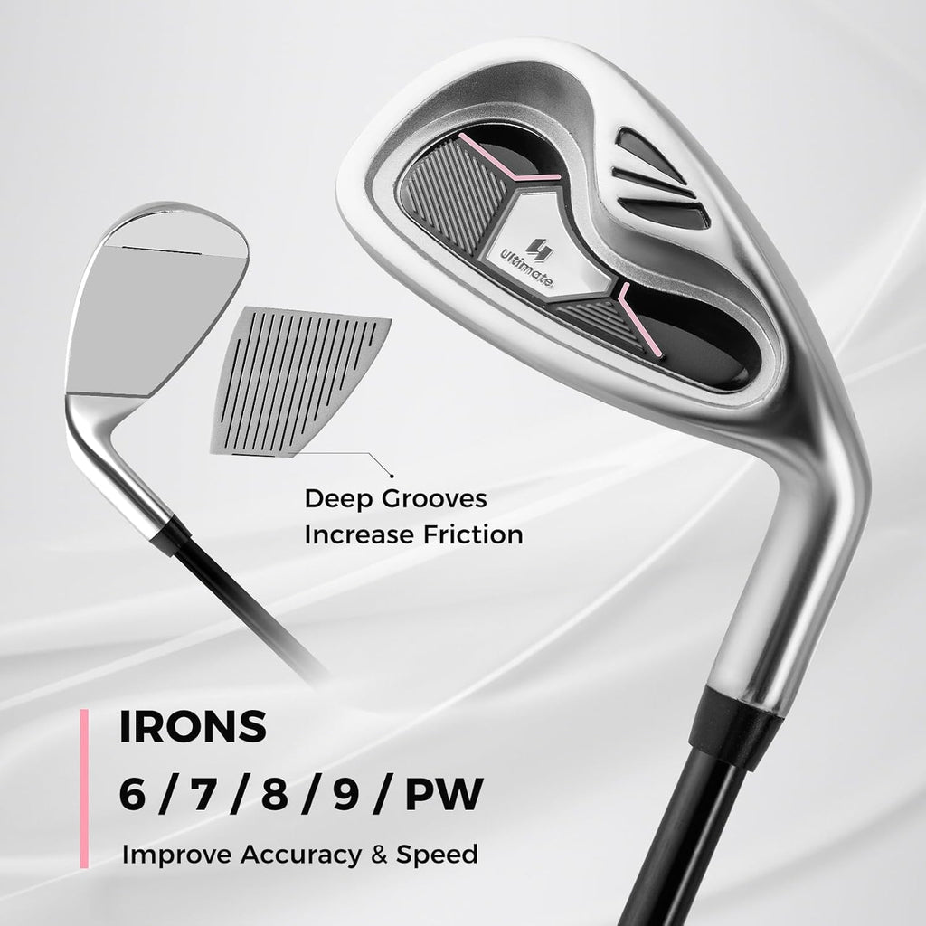 ULTIMATE Women's Complete Golf Club Set, 9/11pcs Right Handed Ladies Golf Clubs Set w/ 460cc Alloy Driver, #3 Fairway Wood, Hybrid, #6/#7/#8/#9/#P Irons & Putter