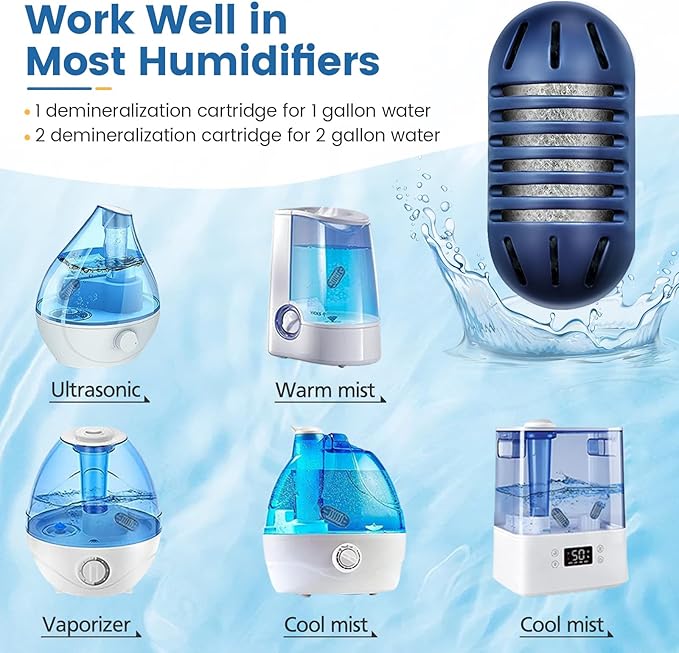 Demineralization Cartridge for HoMedics Ultrasonic Humidifiers: 16-Pack Demineralization Cartridges Filter Replacement, Filters Mineral Deposits, Prevents Hard Water Build-Up, Purifies Water