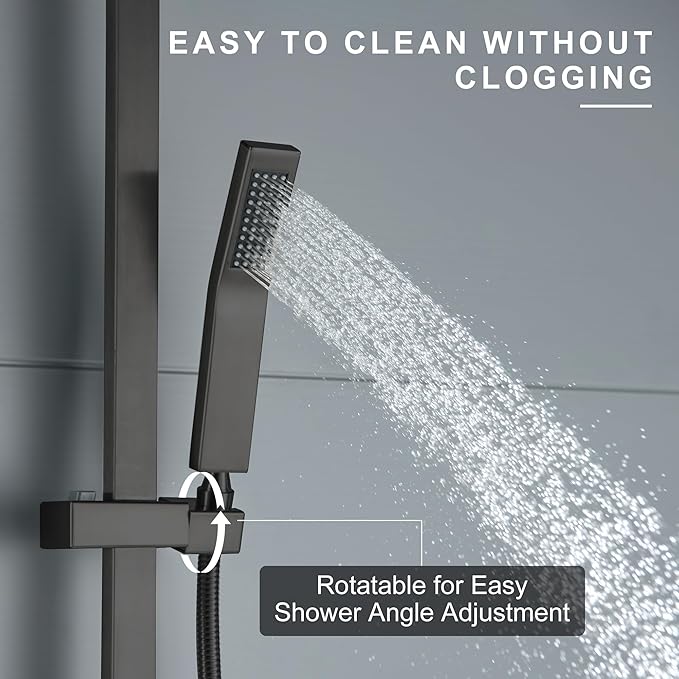 Matte Black Handheld Shower with Slide Bar Square Handheld Shower Head with Hose High-Pressure Shower Head with 29" Long Slide Bar Combo Adjustable Height