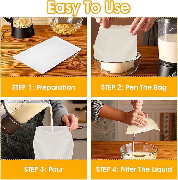 8 Pack Nut Milk Nylon Strainer, Nut Bag Strainer Reusable Food Strainers Greek Yogurt Straining Mesh Bags Cheese Cloth Bags Cold Brew Filter for Fruit Juice Soup