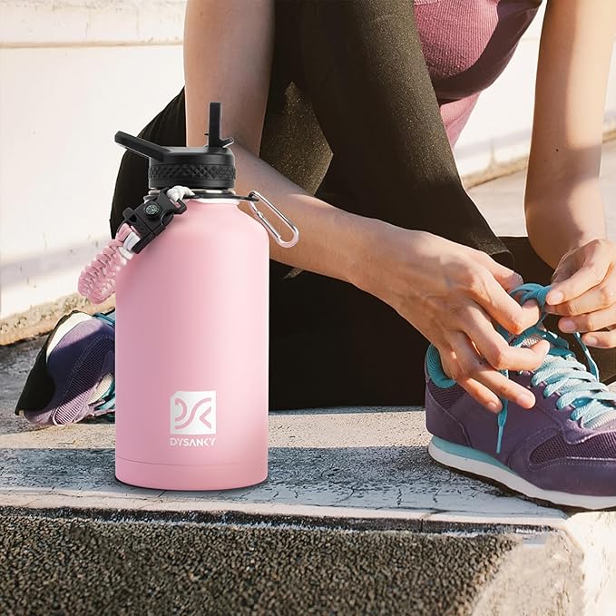 Insulated Water Bottle | Thickened Stainless Steel Vacuum Metal | Portable Sports Half Gallon Large Water Jug for Gym and Hiking with Straw, Carrier Bag, Handle Strap | BPA-Free 64 oz-FlexoryFit