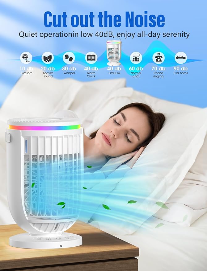 JYew Portable Air Conditioners Evaporative Mini Room Air Conditioners,Portable AC Unit Air Cooler with 4 in 1 Humidifier Fan Conditioner, AC Portable for Room with 120° Rotating Function01