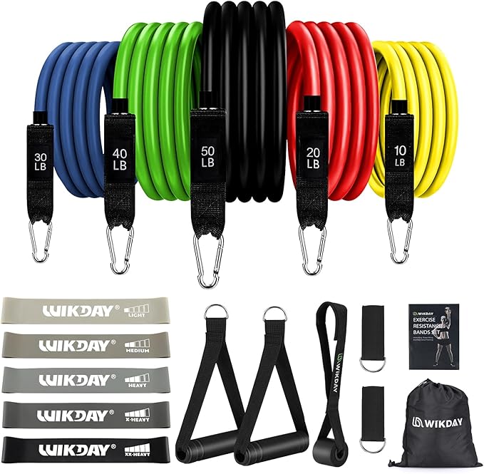 Exercise Resistance Bands with Handles for Working Out, 150/200/250/300 lbs Workout Bands Set with Door Anchor for Physical Therapy, Yoga, Pilates-FlexoryFit