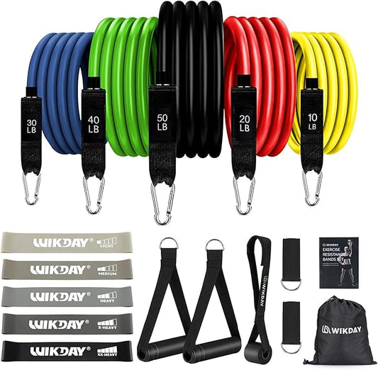 Exercise Resistance Bands with Handles for Working Out, 150/200/250/300 lbs Workout Bands Set with Door Anchor for Physical Therapy, Yoga, Pilates-FlexoryFit