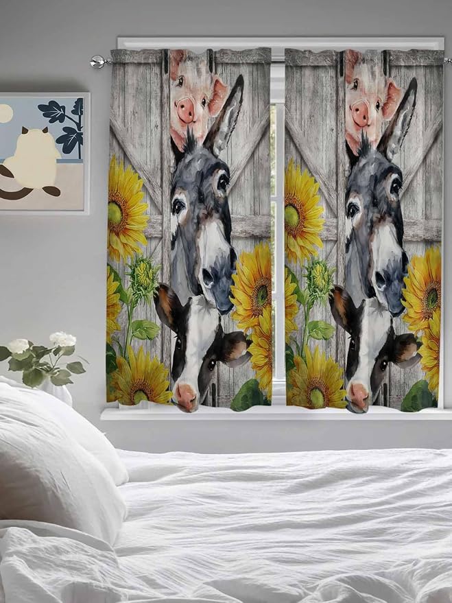 Farmhouse Living Room Curtains 72 Inches length, Vintage Sunflowers Animals - Image 5