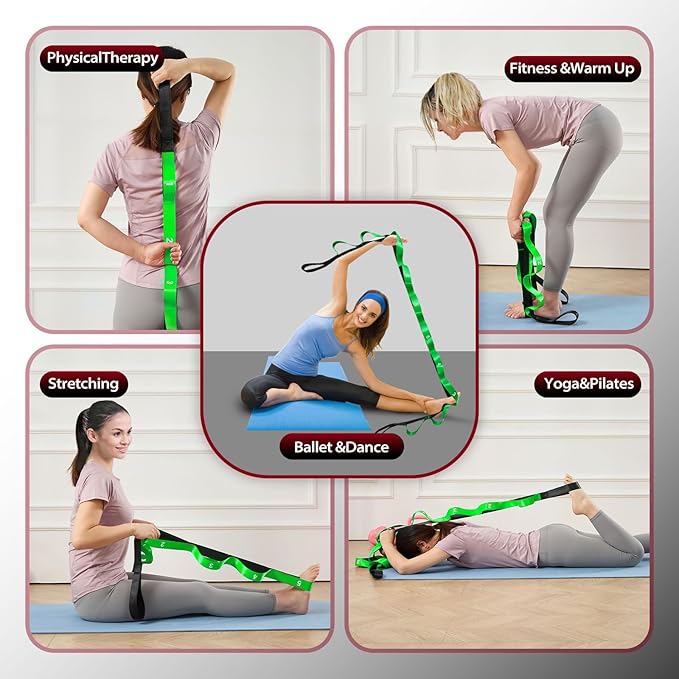 Stretching Strap with 10 Loops-Yoga Strap for Physical Therapy,Home Workout,Pilate & Flexibility Training,Non Elastic Exercise Stretch Band for Hamstring,Leg Stretcher Belt,Flexibility Fascia-FlexoryFit