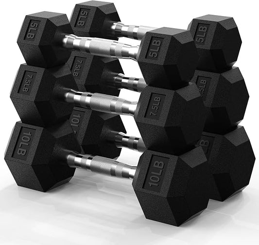 PAPABABE Hex Dumbbell Set 45-550 lb, Rubber Encased Home Gym Dumbbells, Weights Dumbbells for Women & Men, Hand Weight for Strength Training-FlexoryFit