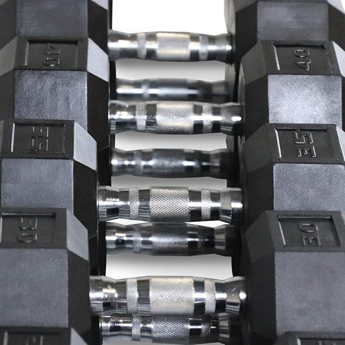 WF Athletic Supply Rubber Coated Hex Dumbbell Set, Multiple Choices Available - Dumbbells with Rack Stand and Mat, or Dumbbells Only (200/550/1200/2100/3000 LB)-FlexoryFit