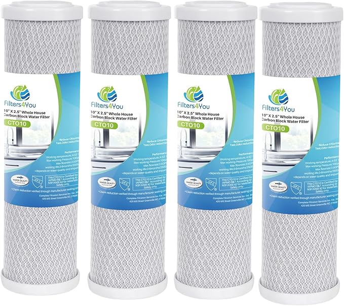 4-Pack Replacement GE GXWH04F Activated Carbon Block Filter - Universal 10 inch Filter for GE HOUSEHOLD PRE-FILTRATION SYSTEM