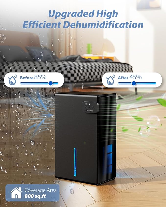 Dehumidifier, 95 OZ Dehumidifiers for Home (800 sq.ft), Quiet Small Dehumidifiers for Bedroom Bathroom Basements Closet RV, Auto Shut Off, Two Working Models and 7 Colors LED（Black）