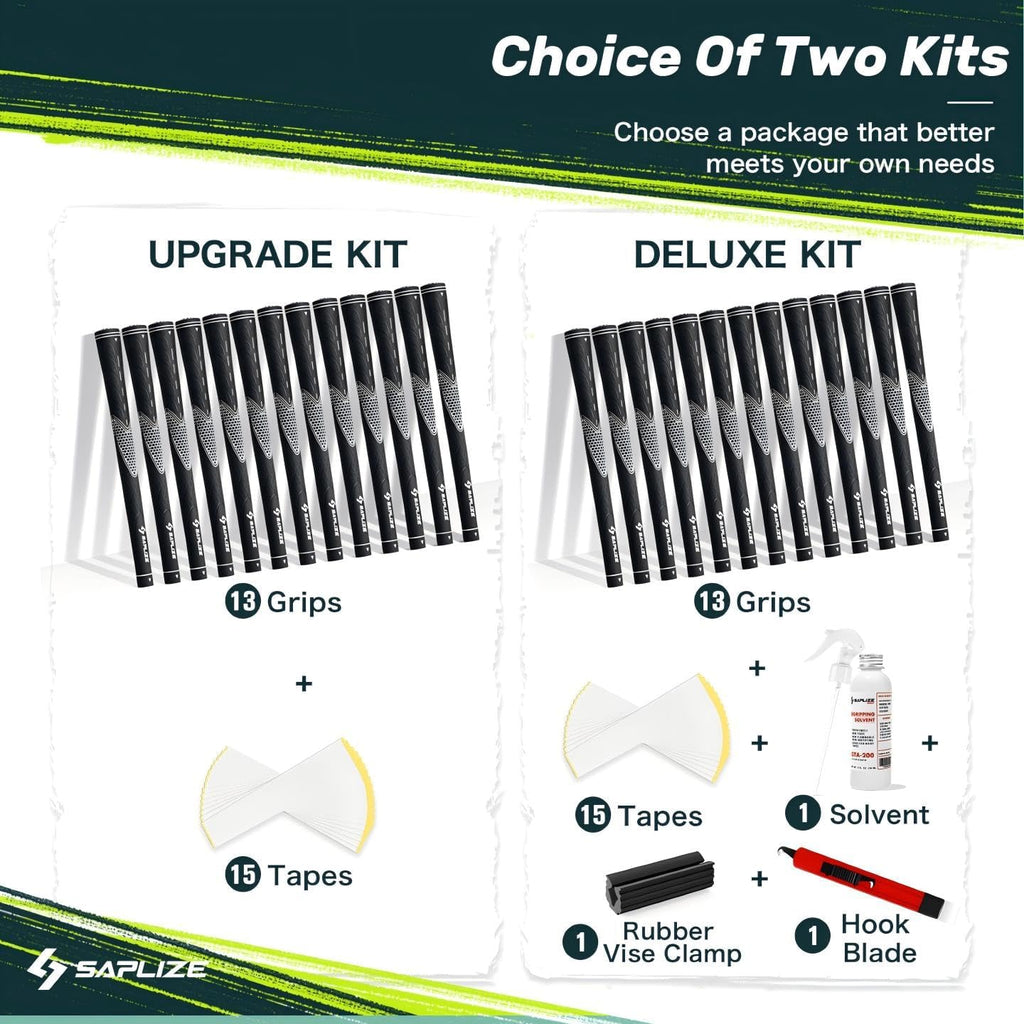 SAPLIZE Golf Grips Set of 13, Bundle with Tape or Full Regripping Kit, Jumbo / Mid / Standard / Undersize, Women / Men Anti-slip Rubber Golf Club Grips, CC01 Series