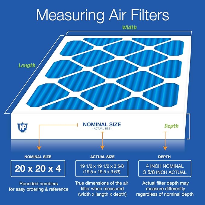 Nordic Pure 20x20x4 (19_1/2 x 19_1/2 x 3_5/8) Pleated Air Filters MERV 7 Plus Carbon 6 Pack