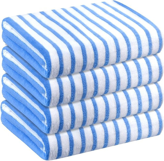 JML Microfiber Towels, Bath Towel Sets (4 Pack, 27" x 55") - Extra Absorbent, Fast Drying, Multipurpose for Bath, Swimming, Fitness, Sports, Yoga,Stripe Blue-FlexoryFit