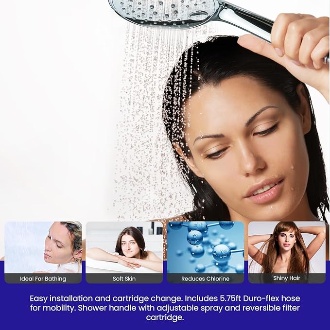 Crystal Quest Luxury Handheld Shower Power Filtration System - Chrome - BPA Free | 1.25-2.5 GPM | Reversible Cartridge | Great for Dechlorination