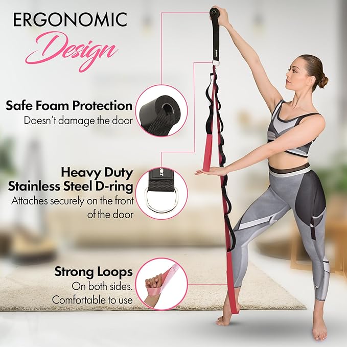 10-Loop Yoga Strap with Door Anchor – Stretch Strap for Flexibility, Deep Stretching, and Improved Balance – Perfect Yoga Accessory for All Fitness Levels-FlexoryFit