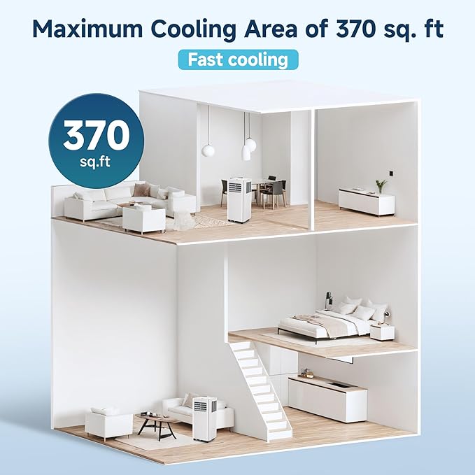 8,000 BTU Portable Air Conditioners,4 Modes Portable Ac Units Cools Up to 370 Sq.Ft,Dehumidifier,Fan,With Remote Control,LED Display, Window Mounting Kit,Suitable for Bedroom,Living Room,Office